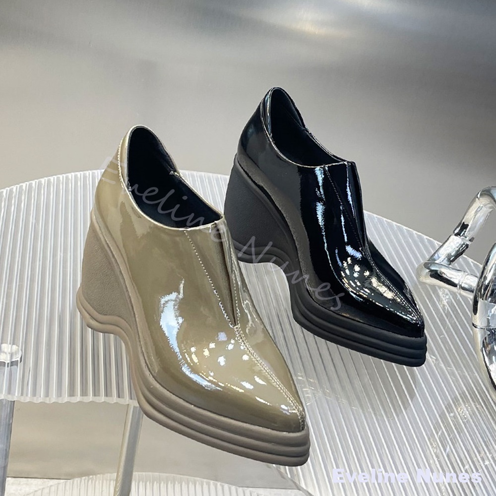 Women'S Fashion Layering - Patent Leather V Cut Pointed Toe
