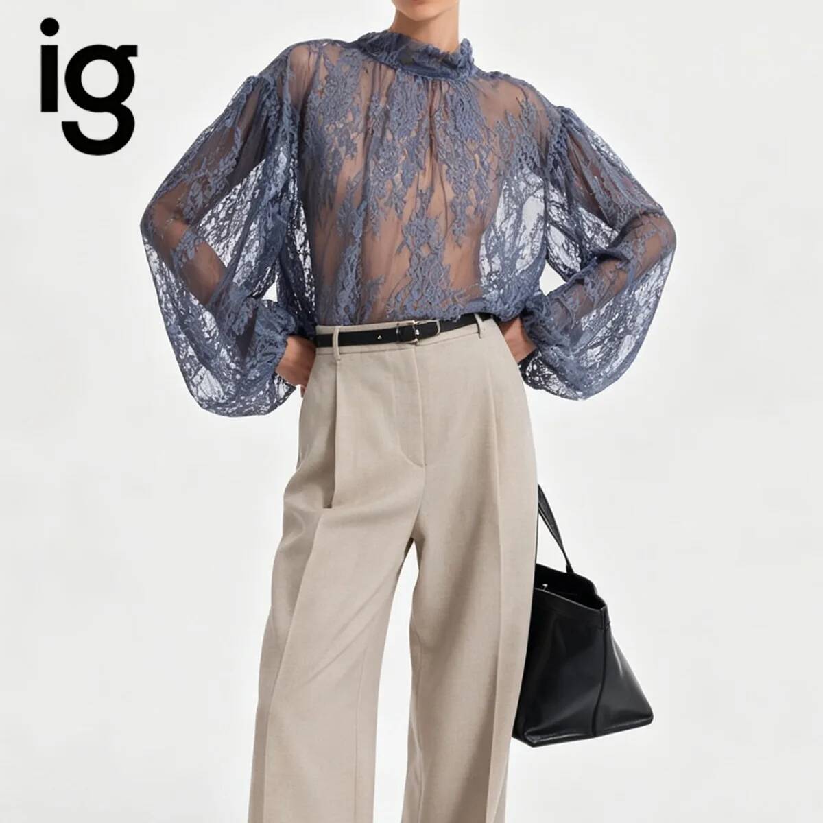 Puff Sleeve Blouse - IG 2026 Women's Sheer Lace Blouse,