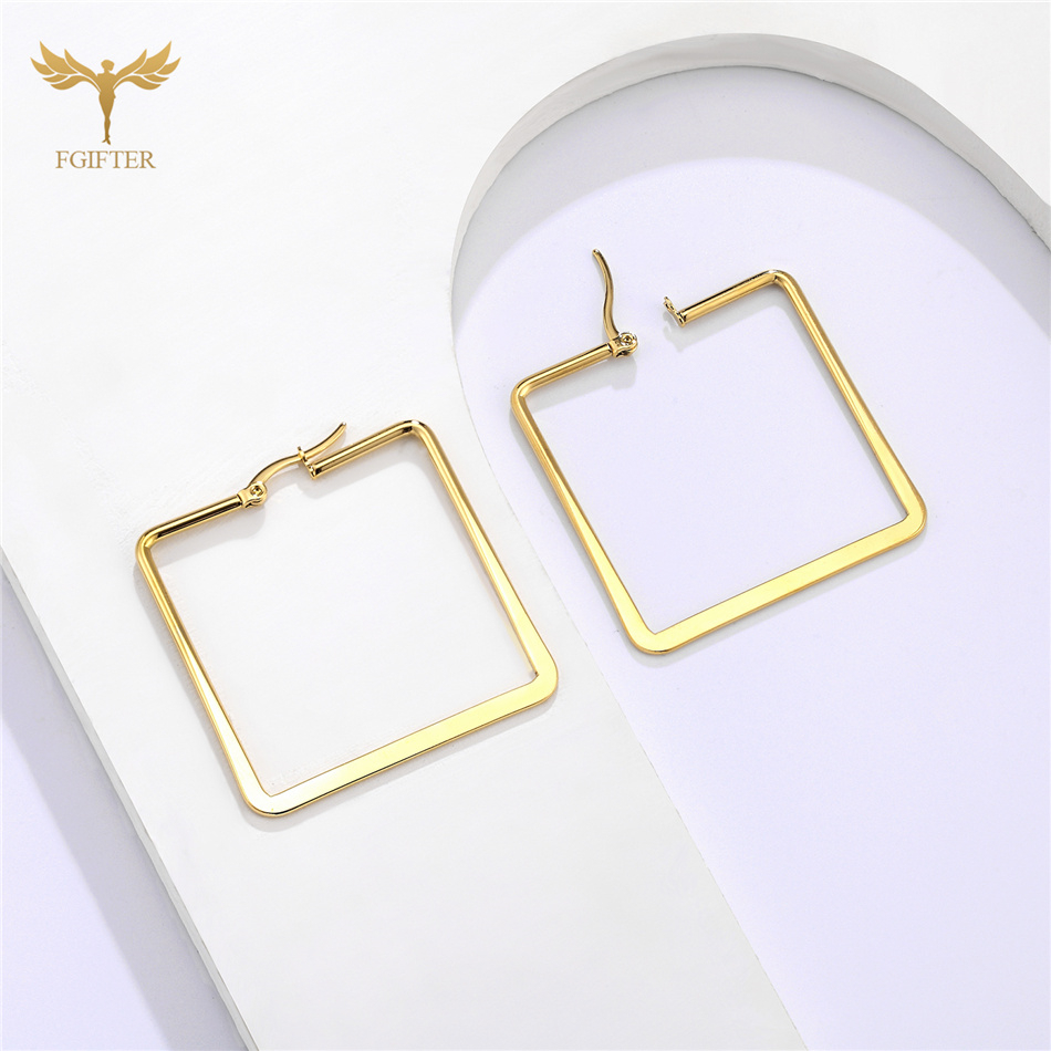Women'S Fashion Retailers - Stainless Steel Square Hoop Earrings Pair