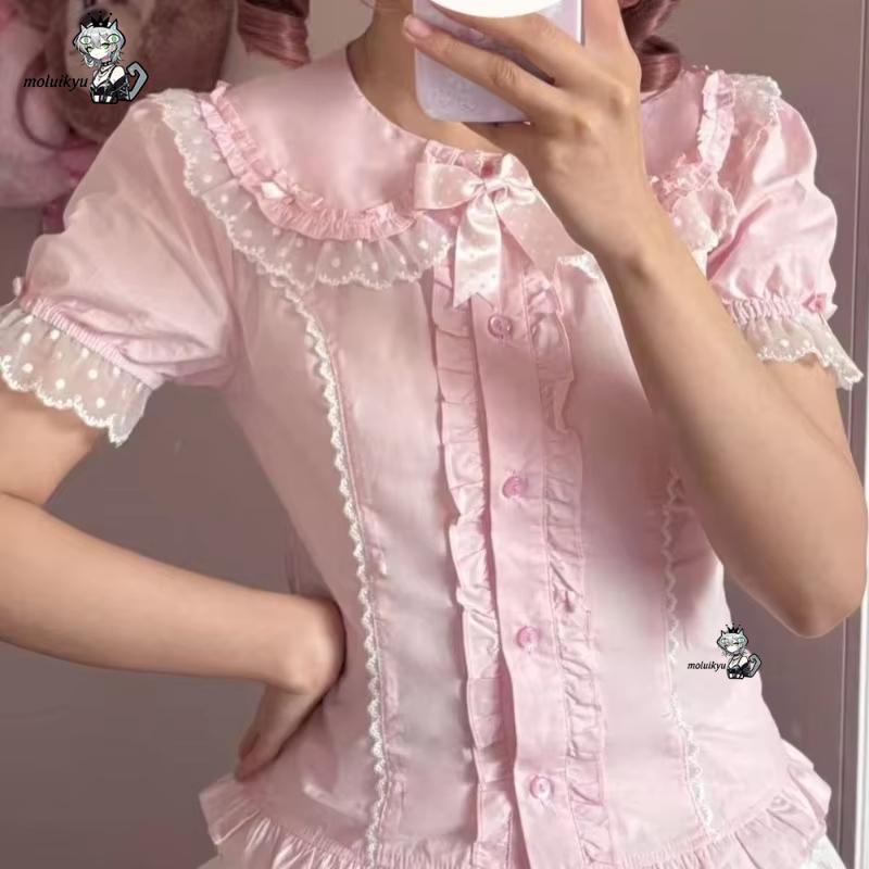 Kawaii Ruffles Blouses Spring  - đánh giá và giá Puff Sleeve Blouse