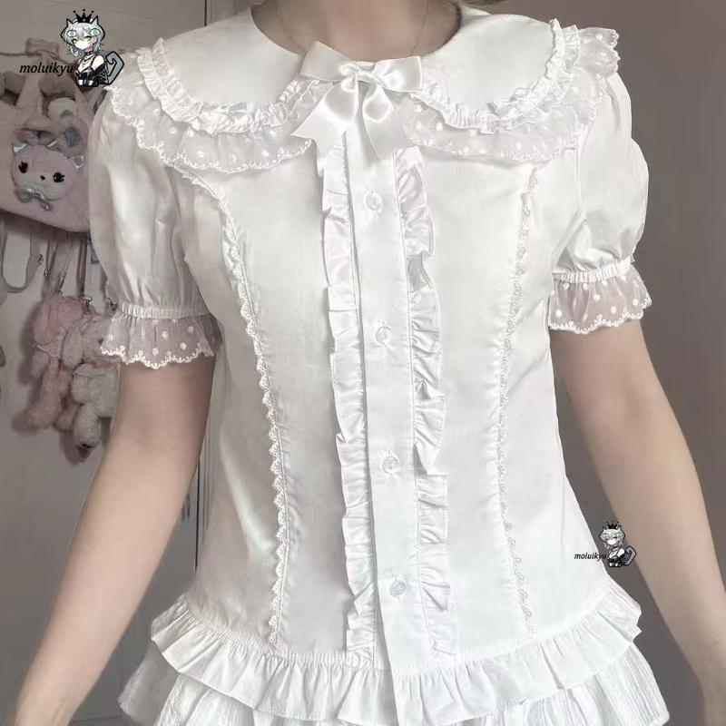 Kawaii Ruffles Blouses Spring  - đánh giá và giá Puff Sleeve Blouse