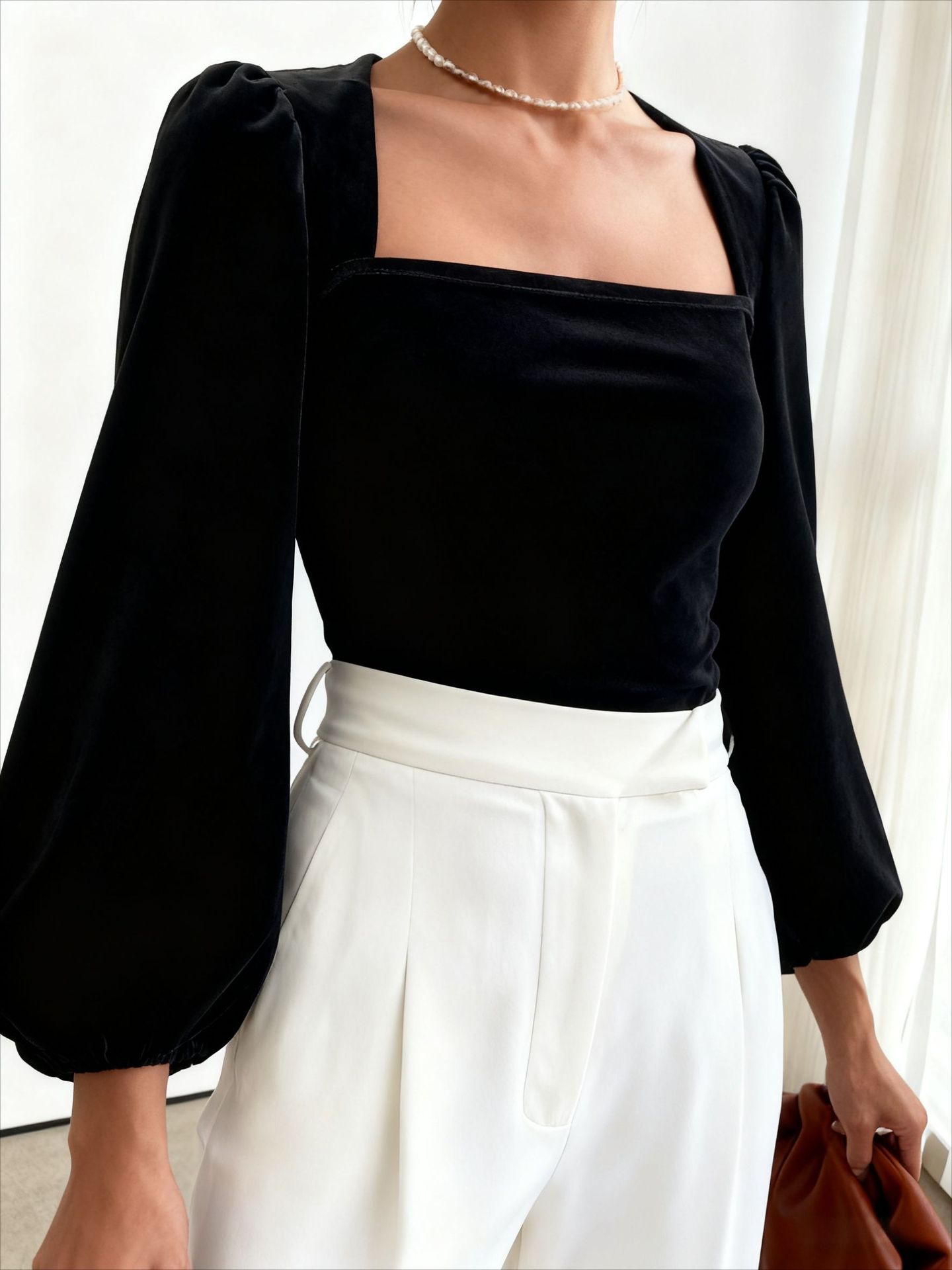 Women Black Velvet Square Neck - đánh giá và giá Puff Sleeve Blouse