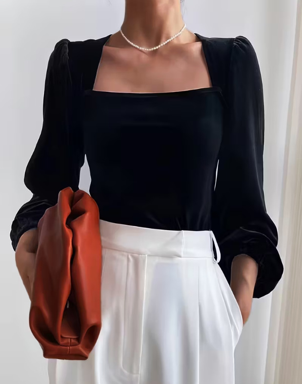 Women Black Velvet Square Neck - đánh giá và giá Puff Sleeve Blouse