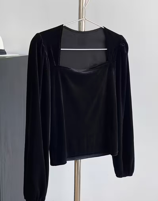 Women Black Velvet Square Neck - đánh giá và giá Puff Sleeve Blouse