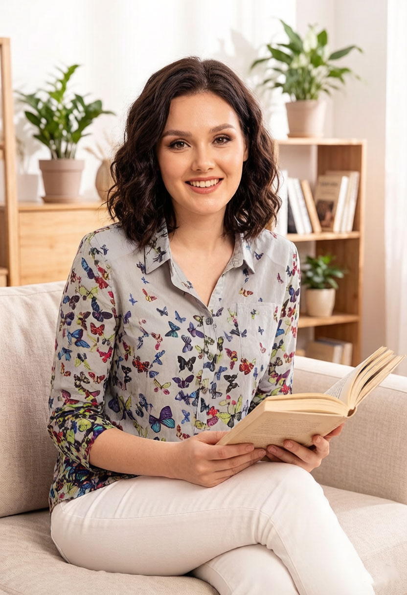 Women Butterfly Print Blouse C - đánh giá và giá Puff Sleeve Blouse