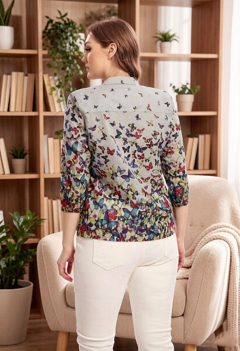 Women Butterfly Print Blouse C - đánh giá và giá Puff Sleeve Blouse