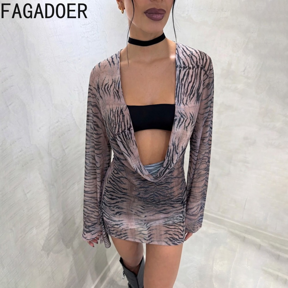 FAGADOER Y2K Retro Tiger Strip - đánh giá và giá Ruched Dress Mini