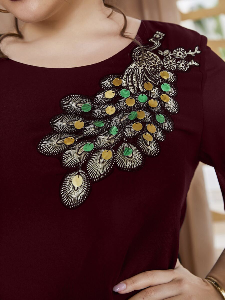 Plus Size Women's Embroidered  - đánh giá và giá Puff Sleeve Blouse