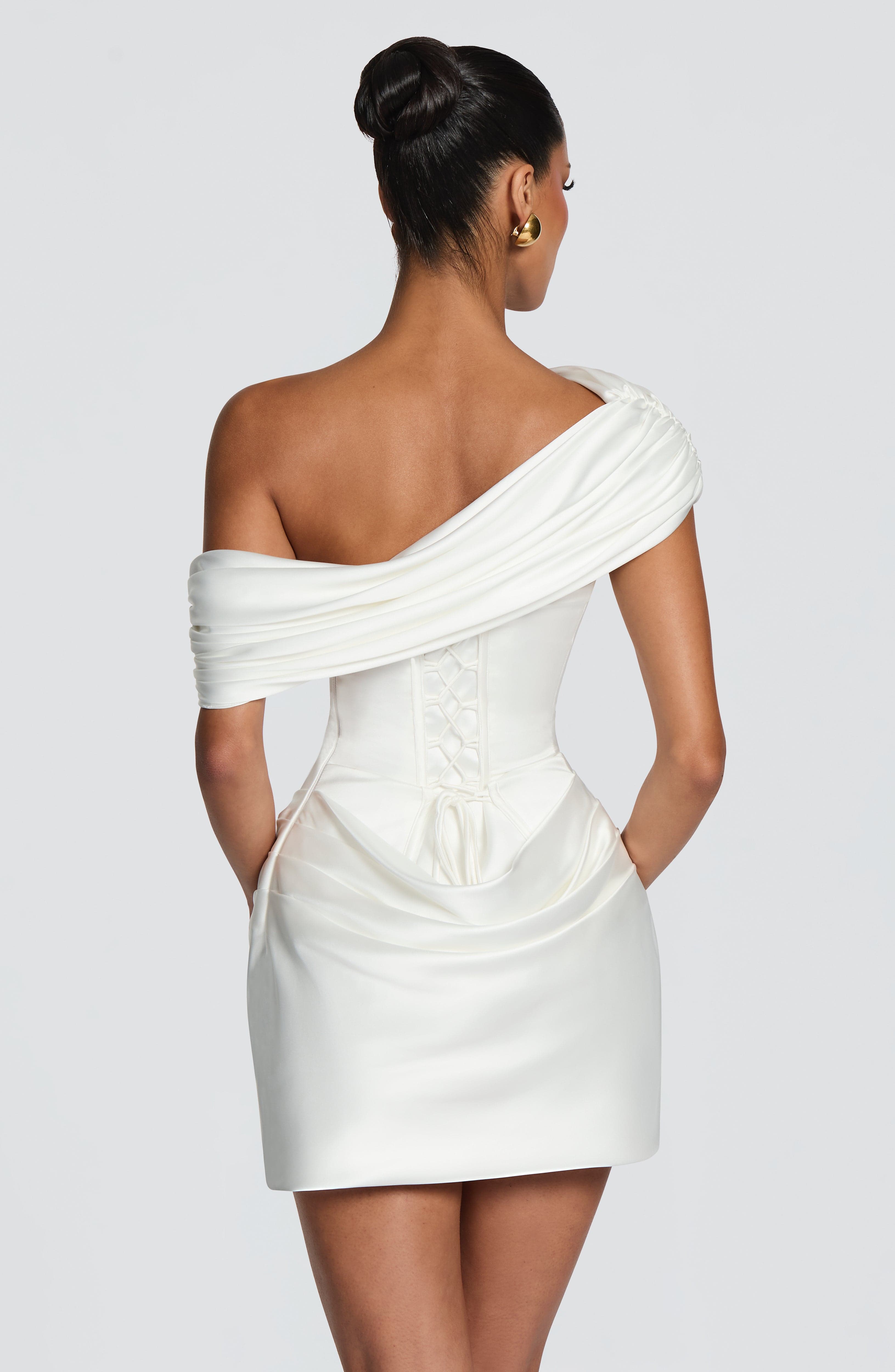 2 Styles White Satin Mini Dres - đánh giá và giá Ruched Dress Mini