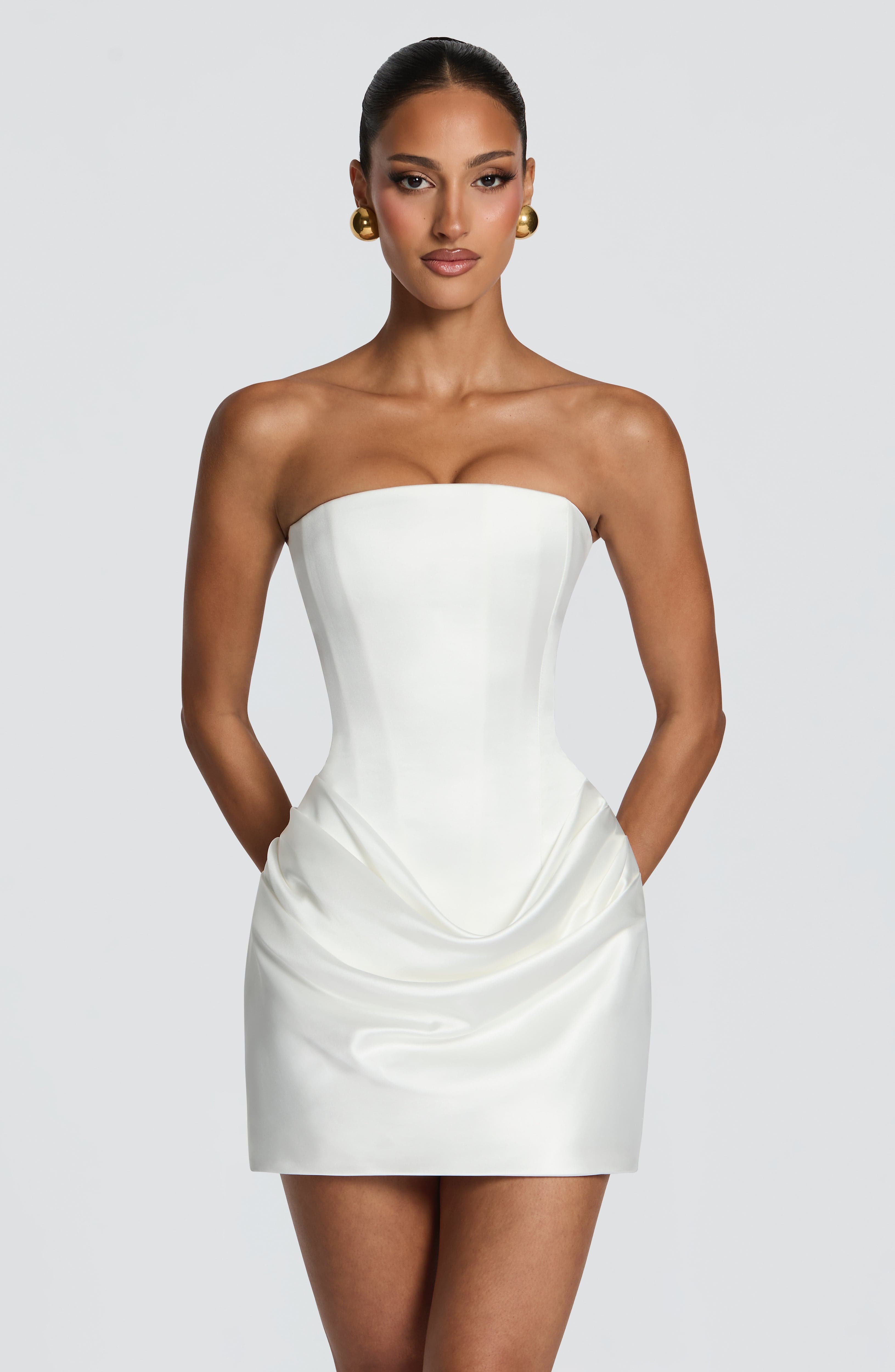 2 Styles White Satin Mini Dres - đánh giá và giá Ruched Dress Mini