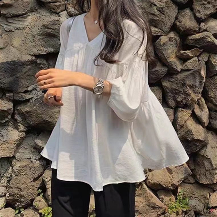 Women V Neck Gathered Bust Blo - đánh giá và giá Puff Sleeve Blouse