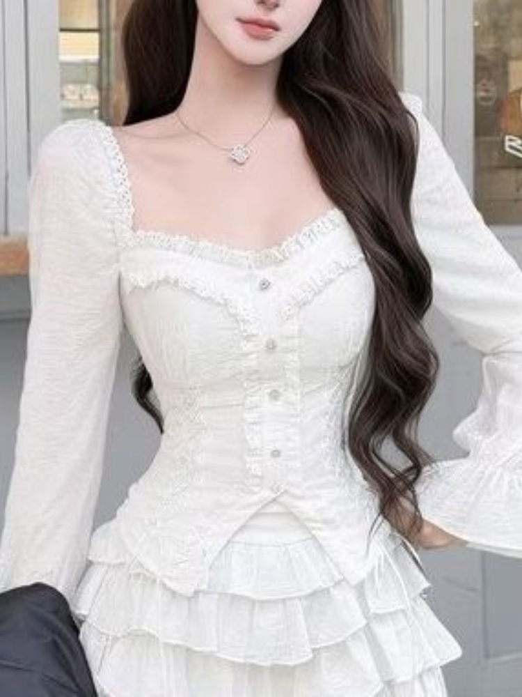 Harajuku French Elegant 2 Piec - đánh giá và giá Puff Sleeve Blouse