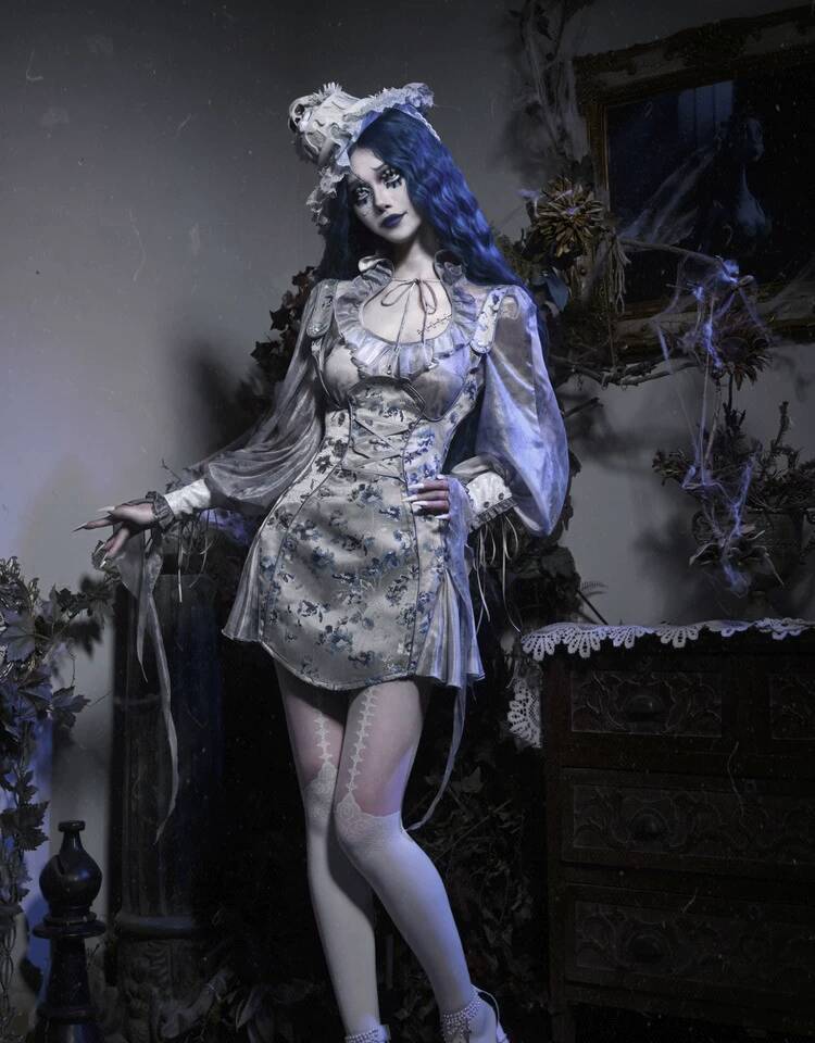 Corpse Bride Gothic Sheer Mesh - đánh giá và giá Puff Sleeve Blouse