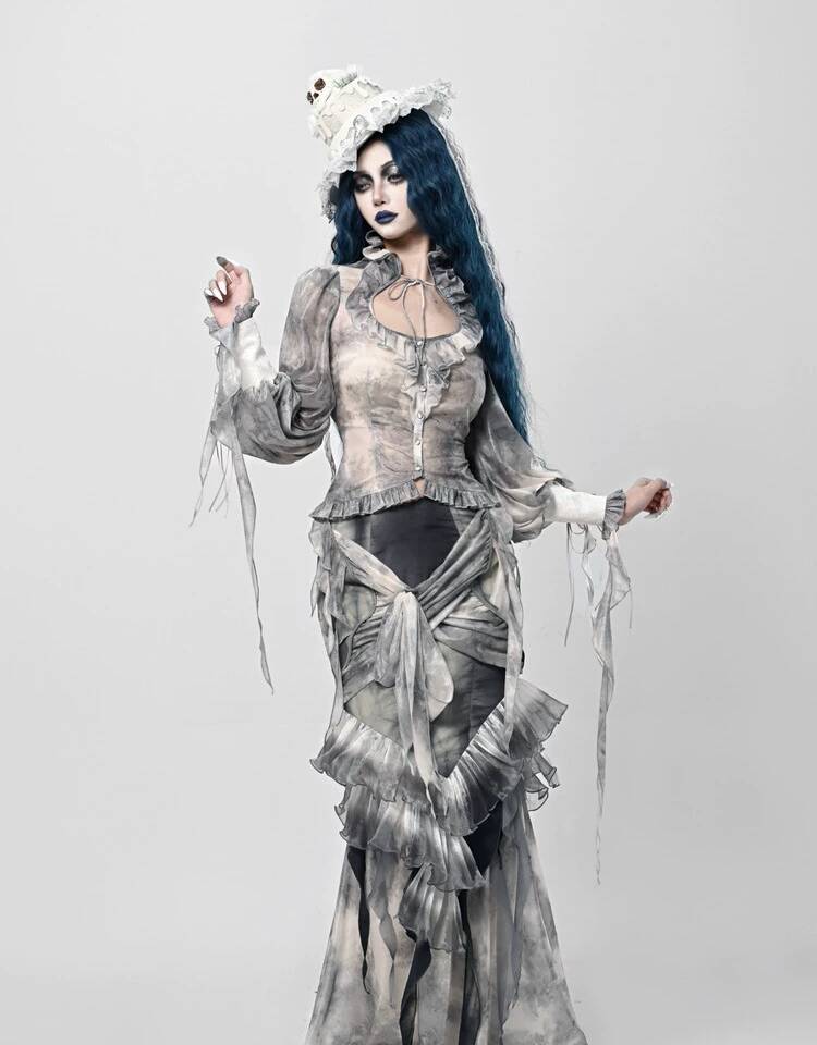 Corpse Bride Gothic Sheer Mesh - đánh giá và giá Puff Sleeve Blouse