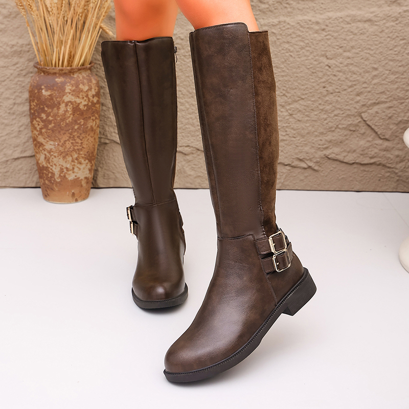 Fashion Buckle Brown Pu Leathe - đánh giá và giá Women'S Fashion Riding Boots
