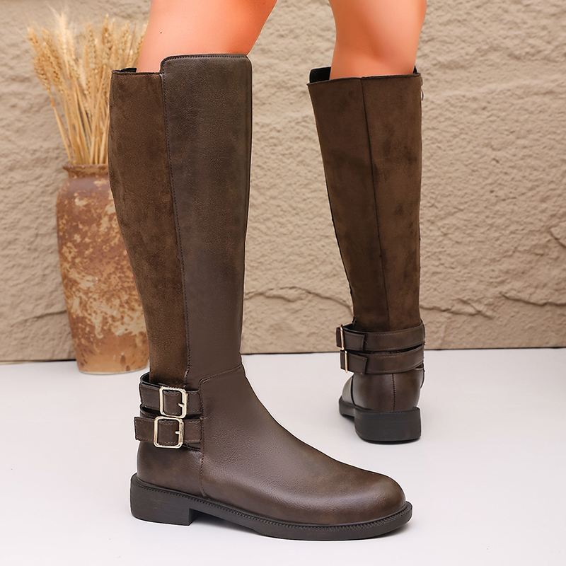 Fashion Buckle Brown Pu Leathe - đánh giá và giá Women'S Fashion Riding Boots