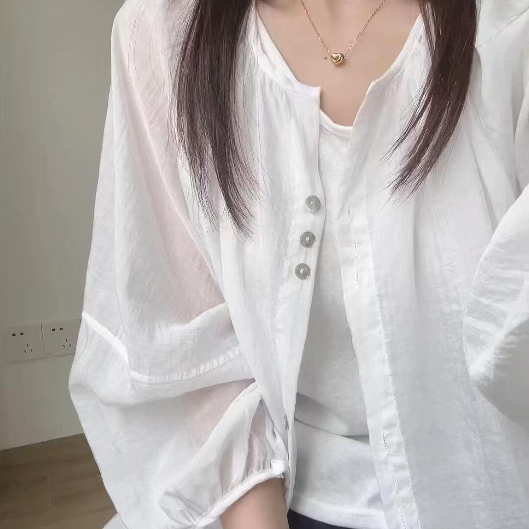 Stand Collar Shirt Crinkle Tex - đánh giá và giá Puff Sleeve Blouse